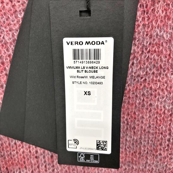 Vero Moda Womens Vilma Sweater XS Pink V-Neck Long Sleeve Tunic Ribbed NWT - Picture 8 of 10